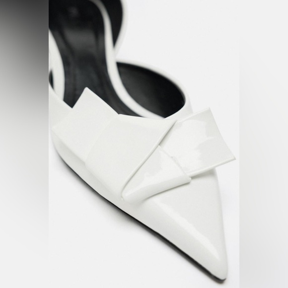 Zara HEELED PUMP WITH BOW DETAIL. White. Size 6. New with Tags. - Picture 5 of 8